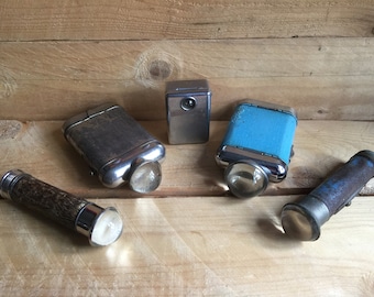 5 old vintage bullseye torches convex lens makes Stesco Tec ever ready battery.