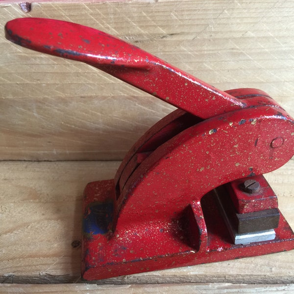 A lovely old vintage red Hilco address paper embosser with a Holland On Sea address plate.