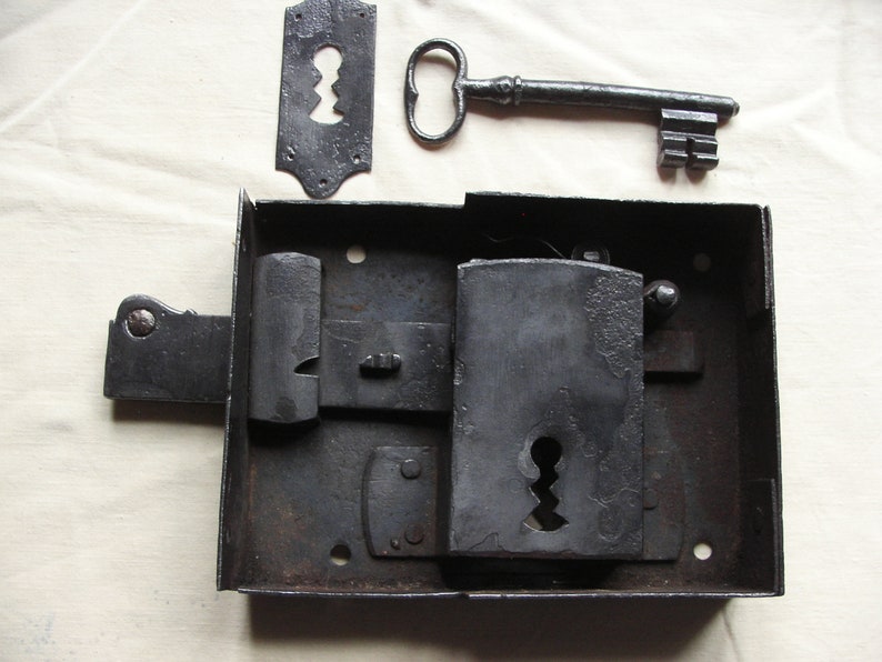 A Nice Very Old Antique Skeleton Key Door Lock Latch Forged Etsy