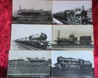 Six lovely old b/w post cards real photographs of various Steam Trains 6170 219 6210 37 LMS British Rail.