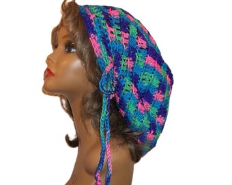 Slouchy Dreadlock Hat: Multicolor Acrylic Tam with Ties