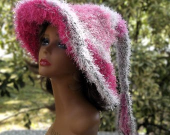 Fuzzy Pink Witch Hat: Cosplay Costume Headpiece