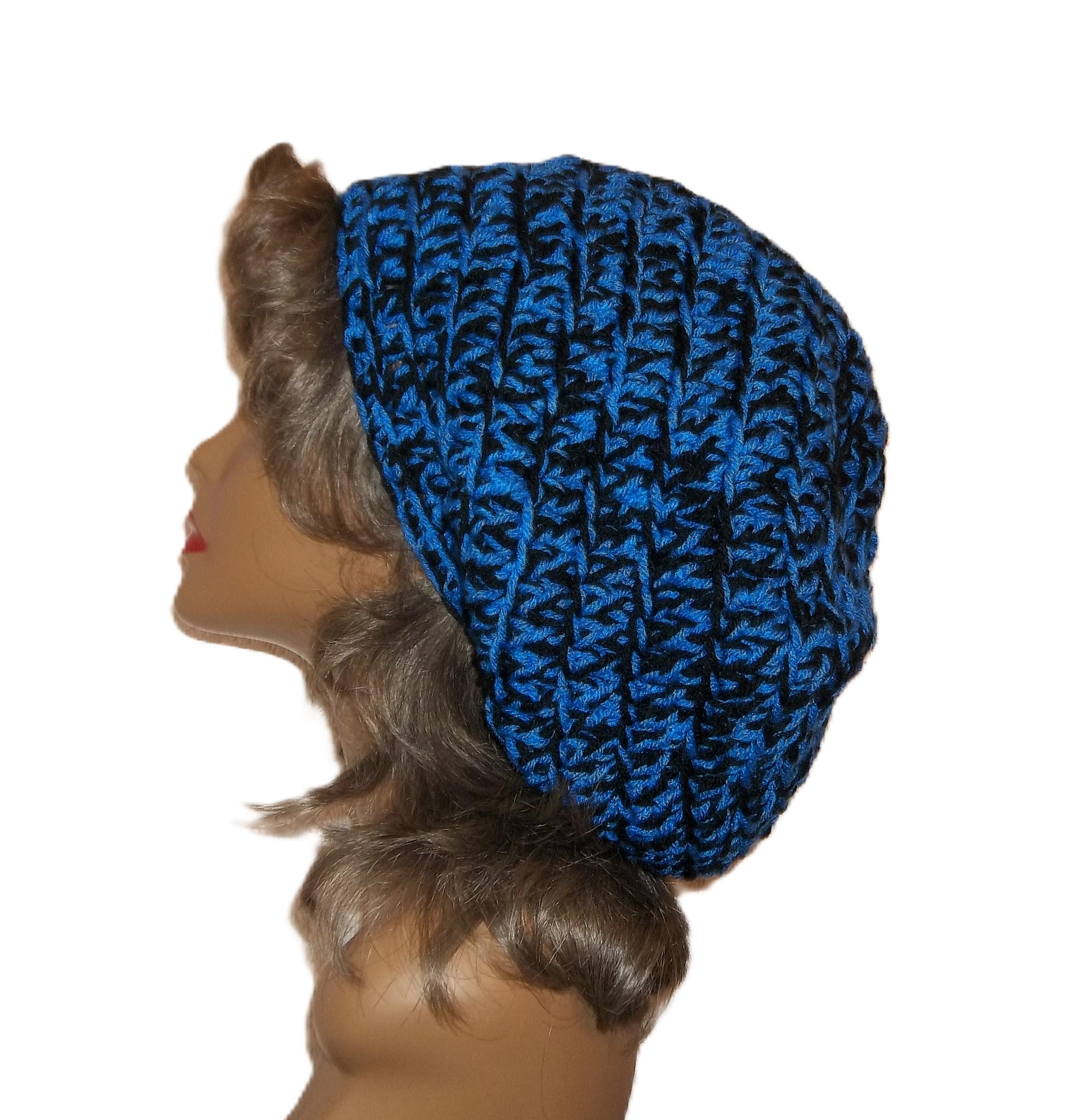 Elegant Blue and Black Crochet Hat Charcoal Black and Blue dyed Yarn Crochet Hat – Good Day  main image 3