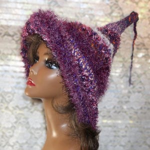 Crochet Witch Hat: Purple Costume Headpiece, Cosplay Wiccan Hat