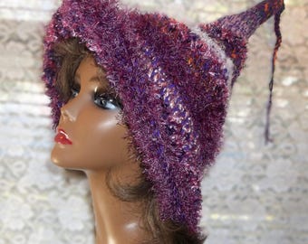 Crochet Witch Hat: Purple Costume Headpiece, Cosplay Wiccan Hat