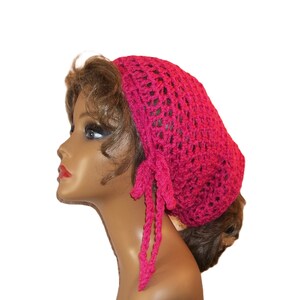 Crochet Dread Wrap: Long Pink Acrylic Hairband with Ties