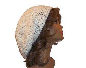 Slouchy Rasta Hat: Off White Acrylic Tam for Dreads