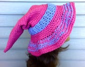 Pink Crocheted Witch Hat, Bright Cosplay Costume Cap