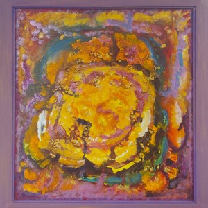Original abstract acrylic painting on canvas. Blue yellow violet painting. Abstract art on canvas from Bulgaria. Medium size painting.