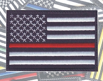 USA Red Thin Line Flag Embroidered Patch Firefighters Fire Service