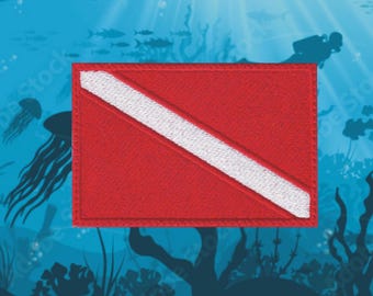 DIVER DOWN FLAG Patch Scuba Diving Embroidered Iron-on Applique Emblem ...