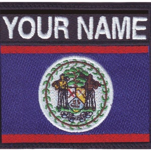 May include: A black embroidered patch featuring the flag of Belize and the text "YOUR NAME" in white.