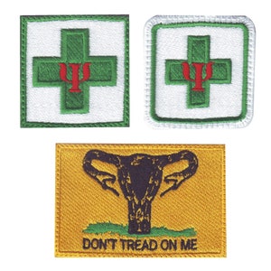 Pack of 3 Embroidered Patches 2 Psychological First Aid, 1 Women's Gadsden Flag