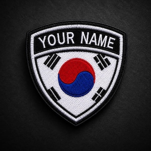 Personalized South Korea Flag Patch | Embroidered Korean Name Crest (Iron-On/Sew-On-Hook & Loop)