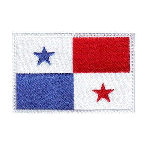 May include: An embroidered patch of the Panamanian flag. The flag is white with a blue square in the lower left corner, a red rectangle in the upper right corner, and a white star in each corner.