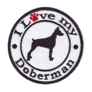 Parche bordado con la frase &quot;Amo a mi perro Doberman&quot;