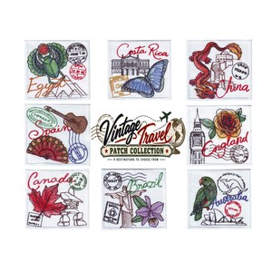 Vintage Travel Embroidered Patch – Country Souvenir Patch, Retro Postcard Design for Backpacks, Jackets & Bags