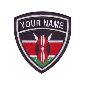 May include: An embroidered patch featuring the Kenyan flag in the centre, with the text "YOUR NAME" at the top.