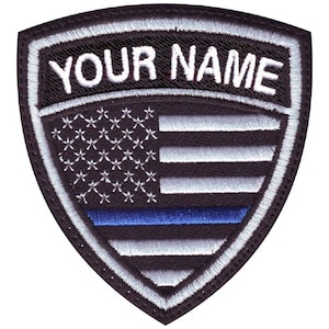 Thin Blue Line USA Flag Personalized Crest Flag name Embroidered Patch