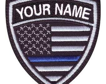 Thin Blue Line USA Flag Personalized Crest Flag name Embroidered Patch