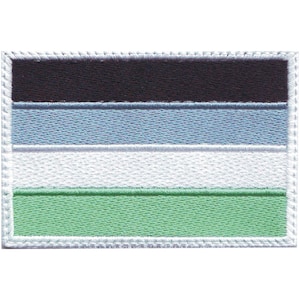 May include: A green, white, light blue, and black horizontal striped flag with a white border.