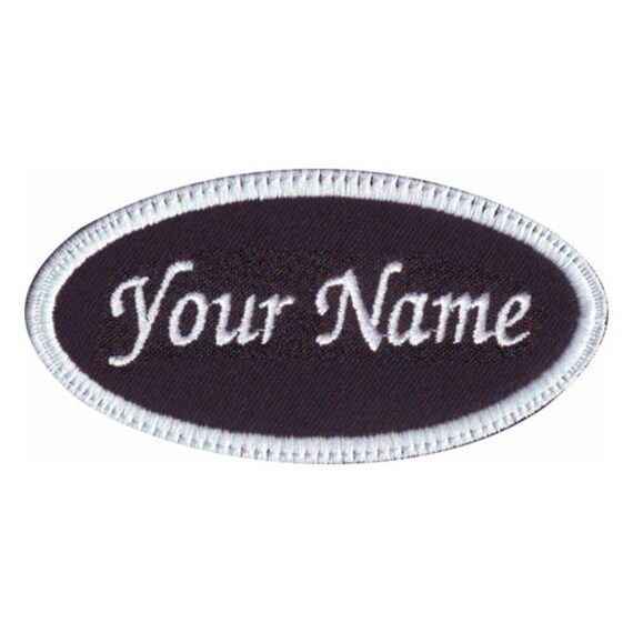  Oval Name Patch Uniform Work Shirt Custom Embroidery White and  Blue Border, Iron