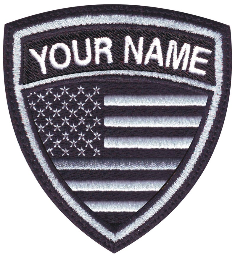 Thin Silver Line USA Flag Custom Crest Flag name Embroidered Patch