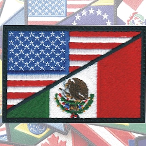 US / Mexico Combo Flag Embroidered Patch American Mexico Combined Flag Patch 3 Sizes