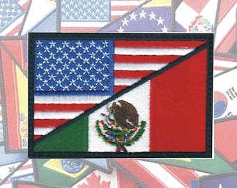 US / Mexico Combo Flag Embroidered Patch American Mexico Combined Flag Patch 3 Sizes