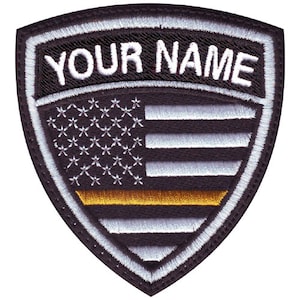 Thin Yellow Line USA Flag Personalized Crest Flag name Embroidered Patch