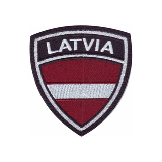 Toppa Lettonia Con Stemma 9x6 Cm - Applicabile Con Ferro Da Stiro O Da Cucire