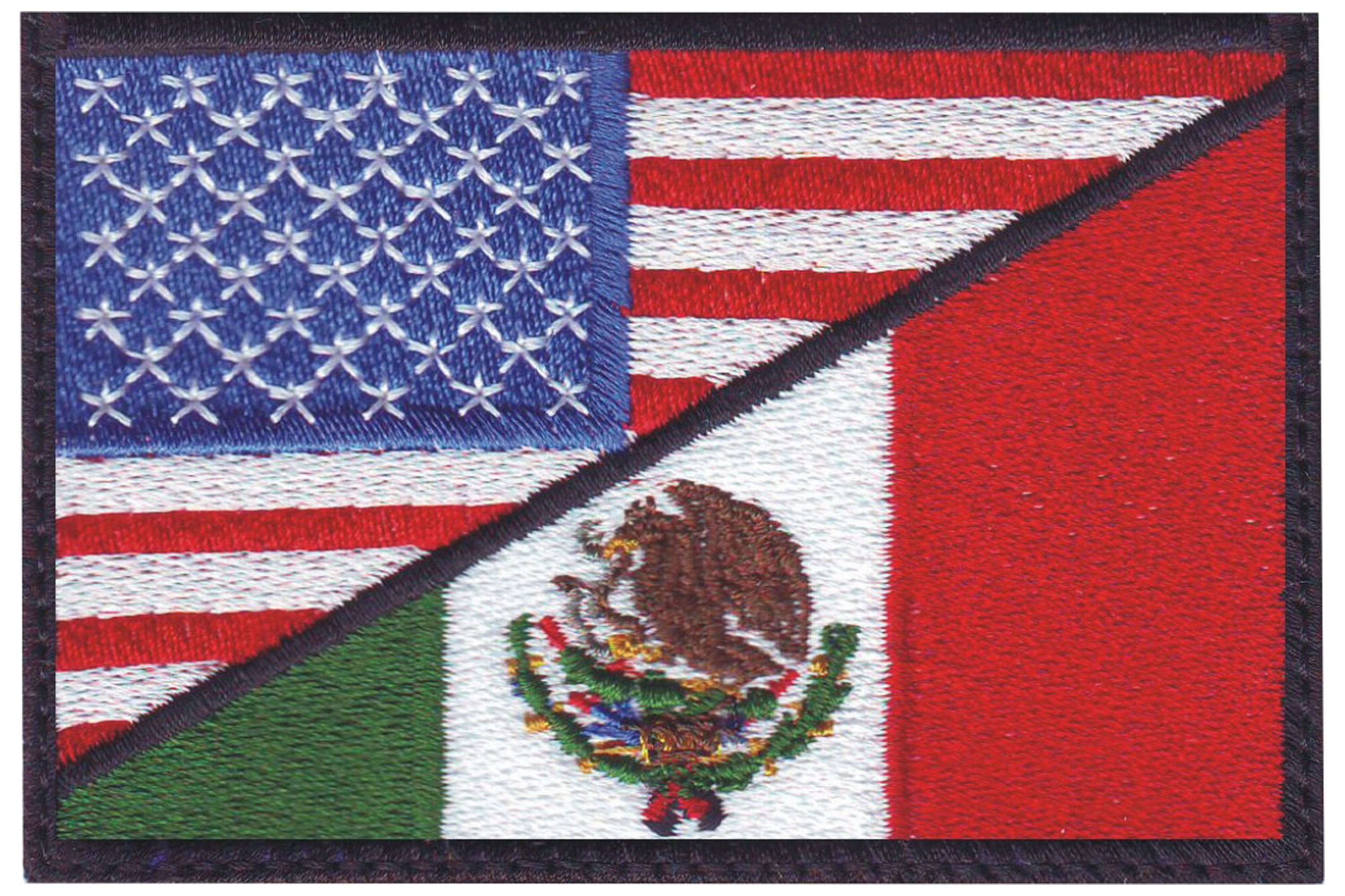 High Quality 2.5 x 2.5 Inch Shield Mexico Flag Embroidered Cloth Sew On  Iron On Cheap Mexico Emblem Patch with Golden Yellow Border