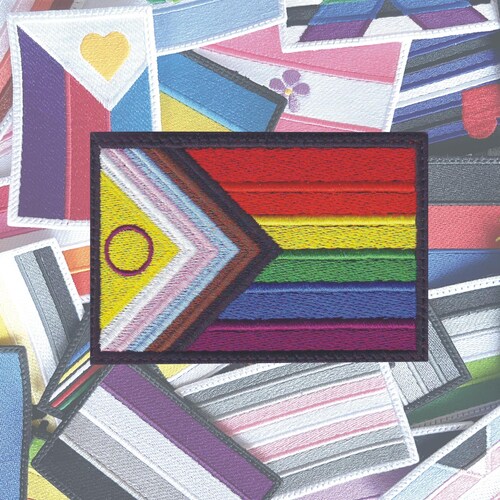 Fortschrittliche Flagge gestickter Aufnäher Fortschritts-Pride-Flagge LGBTQ+ Gemeinschaft