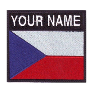 May include: Embroidered patch with the Czech Republic flag and the text "YOUR NAME" in white letters on a black background.