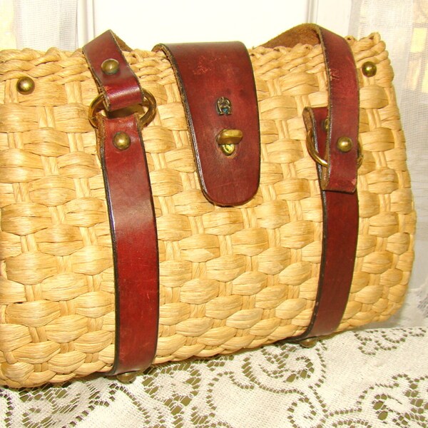 Vintage Aigner Woven Purse with Soft Oxblood Leather Straps.