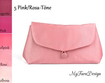 Clutch für Braut, Brautjungfer, Hochzeit, kleine Tasche, Abendtasche, Clutch, Taft, festlich, elegant, pink, hellpink, rosa, rosa Clutch