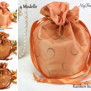 Pompadour, sac, sac de soirée, orange, sac de demoiselle d'honneur, festif, mariage, sac, sac de témoin, sac en taffetas, brodé, vrilles