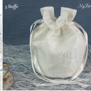 Beutel Hochzeit weiß, Brauttasche, Brautbeutel, weiß, Beutel für Braut, festlich, Hochzeit, Beuteltasche, Pompadour weiß, Beutel bestickt