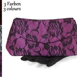 Handtasche, Abendtasche, Clutch, klein, schwarz, weiß, lila, bordeaux, Taft, festlich, elegant, Spitze,
