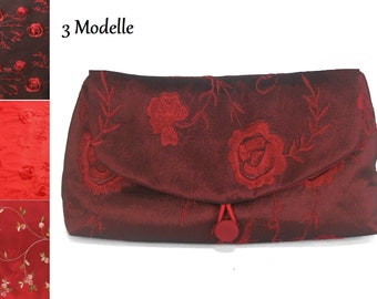Cosmetic bag, make-up bag, make-up bag, make-up bag, small toiletry bag, toiletry bag, flowers, embroidered, red