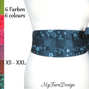 Tie belt, waist belt, belt, wide, violet, petrol, burgundy, obi, fabric belt, taffeta, XS, S, M, l, XL, XXL, festive, bow,