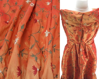 Dress taffeta, embroidered taffeta, flowers, orange, evening wear, evening dress, festival wear, traditional wear, dirndl, Victorian, costume, costume ball