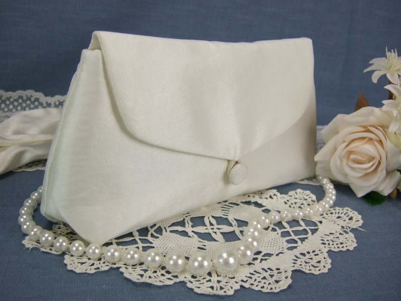 Tasche Hochzeit, Brauttasche, Clutch Braut, Hochzeit, kleine Tasche, ivory, Tasche Taft, festlich, elegant, schlicht, Umhängetasche Braut Bild 3