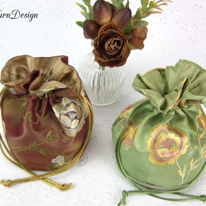 Geschenkbeutel, Geschenkbehälter, Geschenksäckchen, Säckchen, Geschenkverpackung, kleiner Beutel, Stoffbeutel, edel, Taftbeutel, Rosen