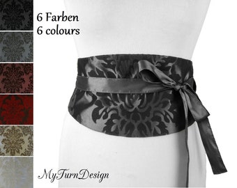 Ceinture taille, ceinture corsage, gris, baroque, S, M, L, ornements, ceinture large, ceinture à nouer, ceinture portefeuille, obi, crème, bordeaux, rouge, noir