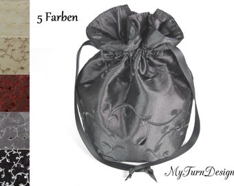 Pompadour bag, evening bag, bucket bag, handbag, traditional costume bag, dirndl bag, historical costume, dance ball, festive, gray, black