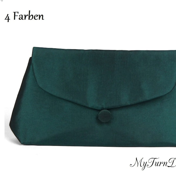 Handtasche, kleine Clutch, Abendtasche,  Taft, Tasche aus Taft, klein, dunkelgrün, petrol, aqua-grün, mintgrün, festlich, elegant