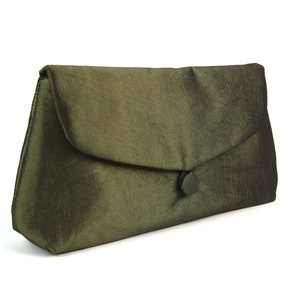 grüne Abendtasche, Clutch, Handtasche, klein, schlicht, Taft, dunkelgrün, grün, olivgrün, festlich, elegant, Clutch, Tasche Taft, Hochzeit Bild 4