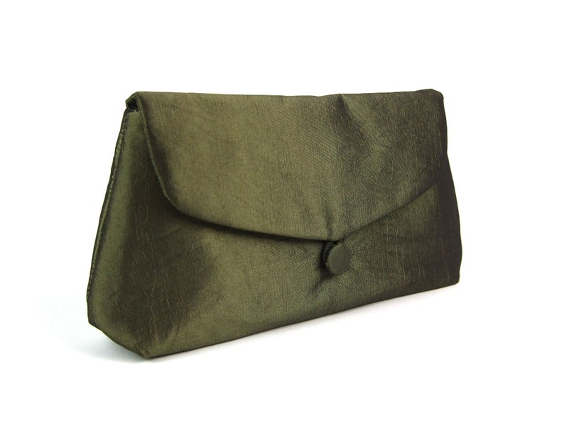 grüne Abendtasche, Clutch, Handtasche, klein, schlicht, Taft, dunkelgrün, grün, olivgrün, festlich, elegant, Clutch, Tasche Taft, Hochzeit Bild 4