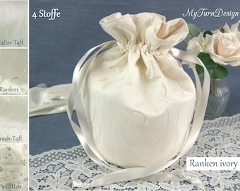 Hochzeit Tasche, Brauttasche ivory, Brautbeutel ivory, Taftbeutel, Ranken, Stickerei, ivory, elfenbein, romantisch, festlich, Beuteltasche